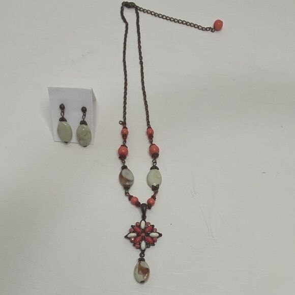Vintage Beaded Adjustable Dangle Chocker Necklace W/ Matching Drop Bead Earrings - Picture 1 of 10